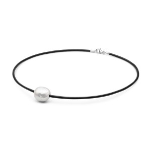 Colier piele cu perla naturala alba 12-14 mm si argint DiAmanti 234-120-G (Argint 925‰ 0,6 g.)